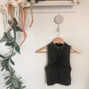 Acid Wash Crop Top Mock Neck 🍃